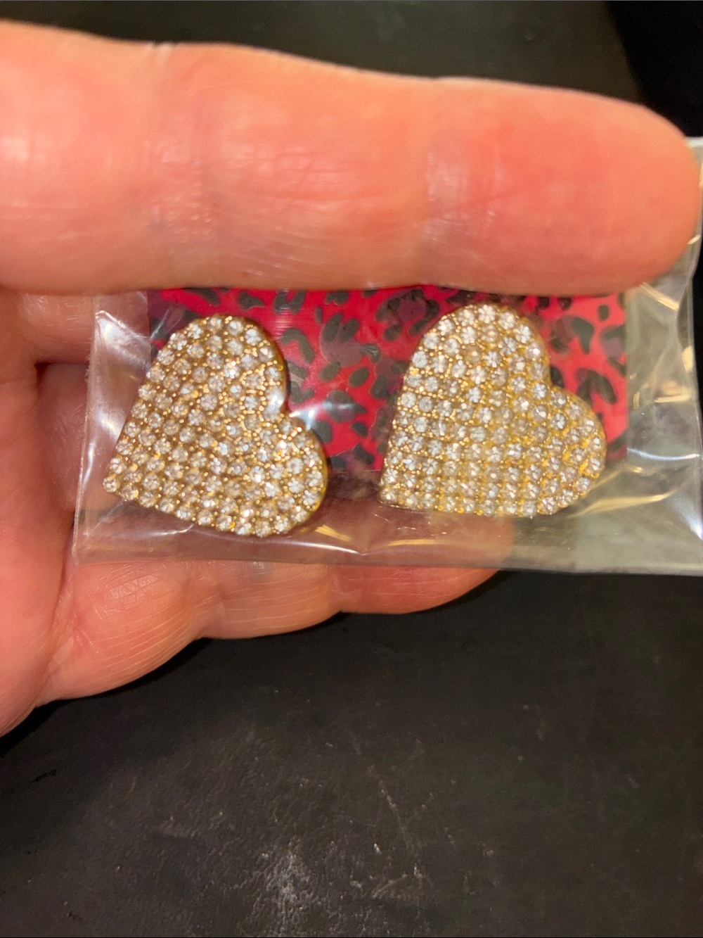 Gold Crystal Heart Stud Earrings - Sparkling Pave Style
